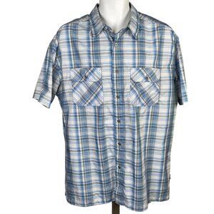 Kühl Plaid Short Sleeve Button Up Shirt Mens XL Blue Lightweight Hiking Travel